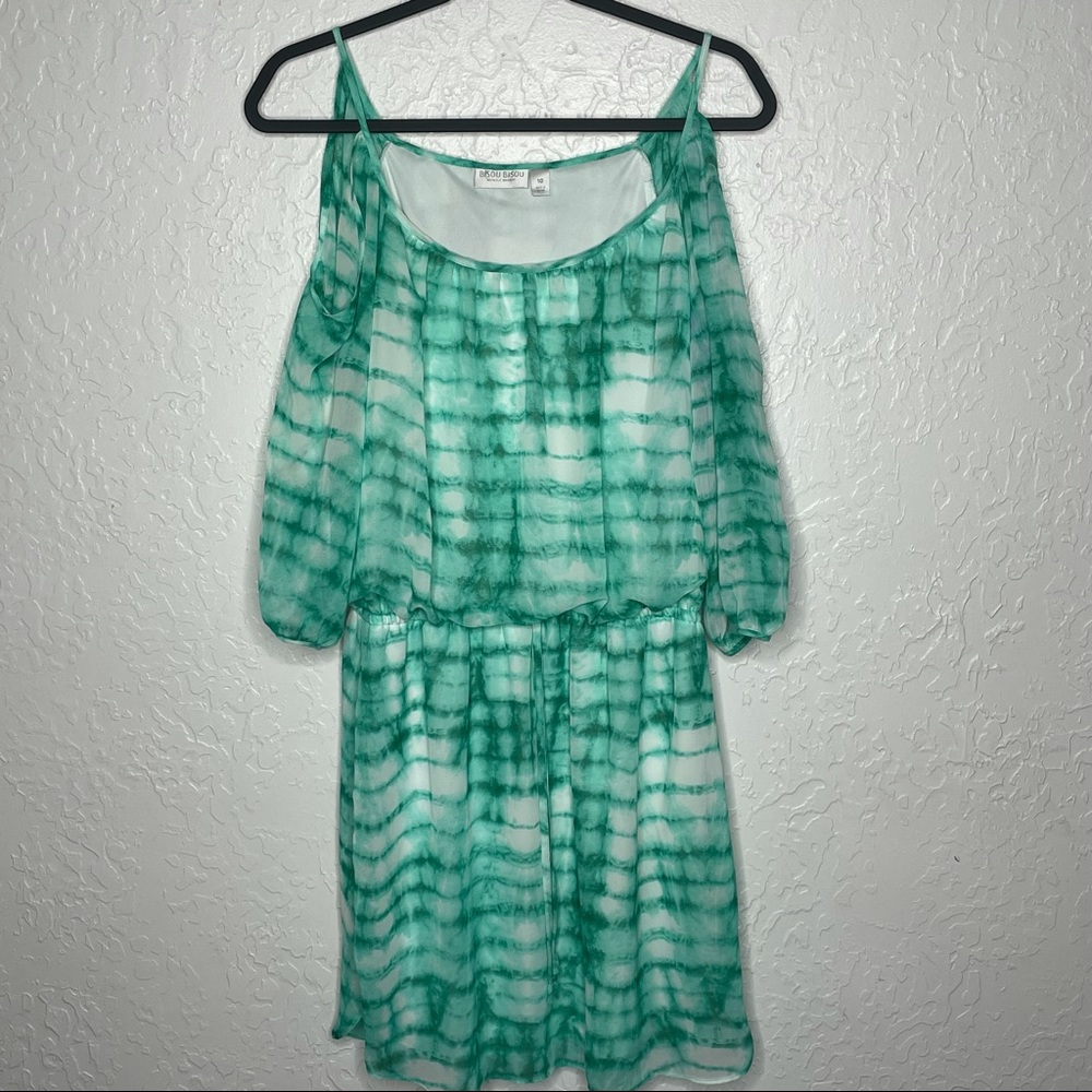 Bisou Bisou Green Tie-Dye Blouson Mini Dress